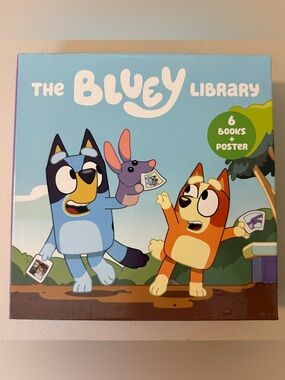 Bluey 6 Book Library Set + Poster Hardcover Box Set NEW Open Box